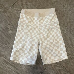 Women's Checkered Bike Shorts in Cream and White
